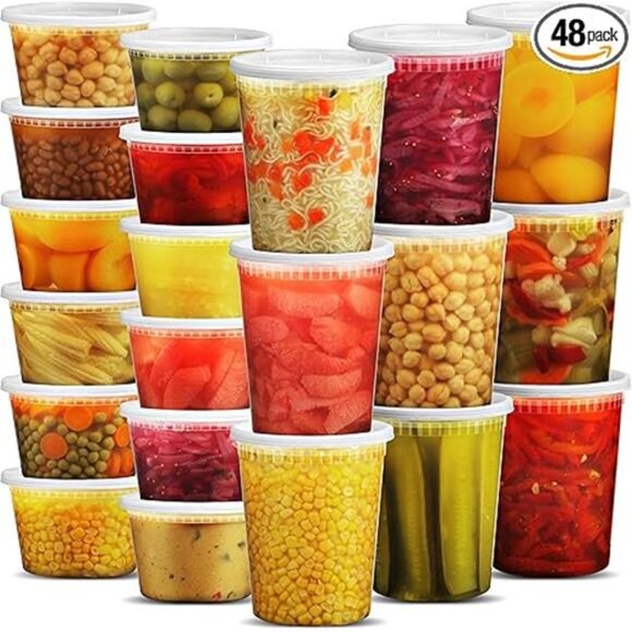 Food Containers with 54 Lids -(48 Sets) 24-32 Oz Quart Size & 24-16 Oz Pint Size - Picture 7 of 7